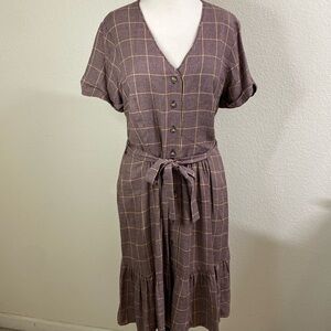 Gal Meets Glam brown Purple plaid button down Dress